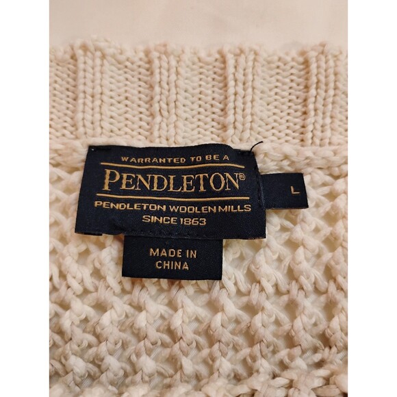 Women's Pendleton Heavyweight Open Knit Long Sleeve Sweater Natural Colors Large - Picture 5 of 7